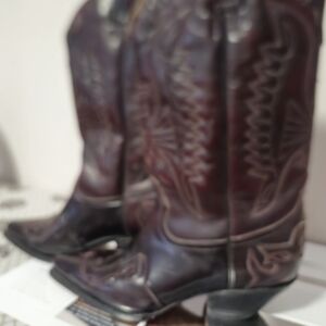 Men's Dark Brown Embroidered Leather Boots